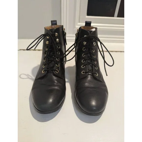 Sezane Black Leather Ankle lace up Combat Boots Size EU 38 US 7 $250 [jb] - Picture 2 of 12